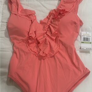 Michael Kors Coral Ruffle One-Piece Swimsuit